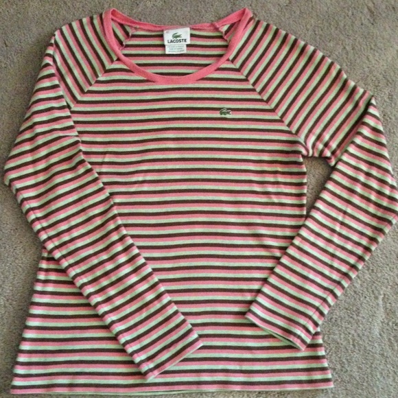 Lacoste brown, mint, and pink long sleeve shirt
