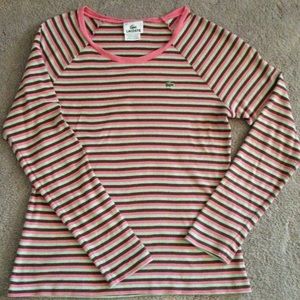 Lacoste brown, mint, and pink long sleeve shirt