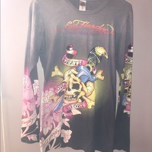 Ed Hardy gray ombré long sleeve