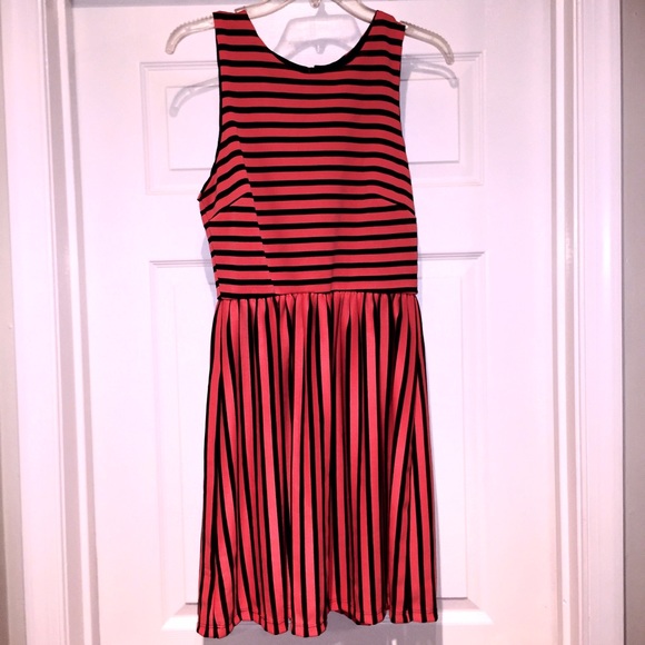 Black and coral striped dress