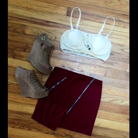 Maroon Zipper Skirt
