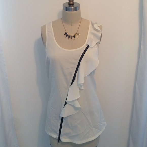 Topshop tank with zipper and ruffles