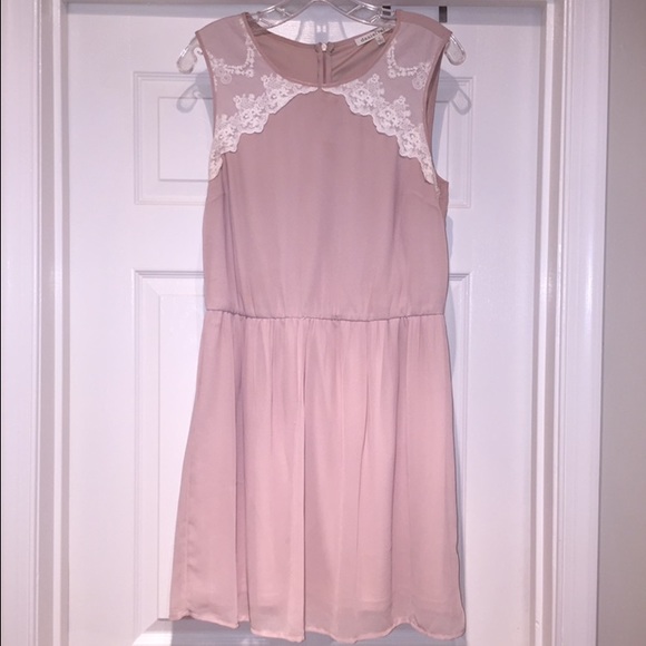 Nude Pink Lace Neck Dress