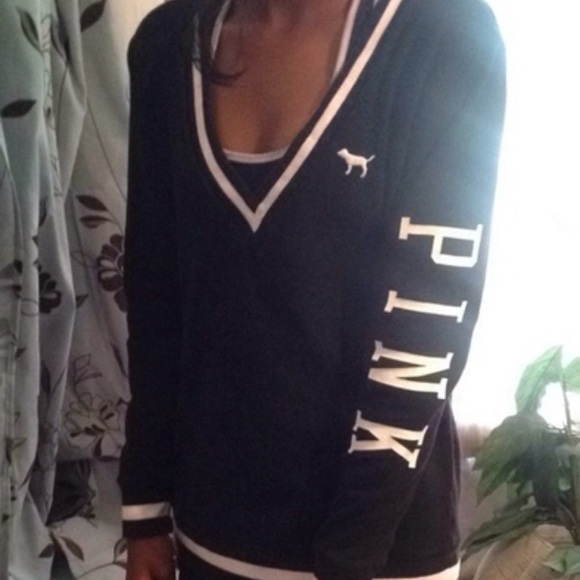 VS PINK oversized deep v-neck sweatshirt