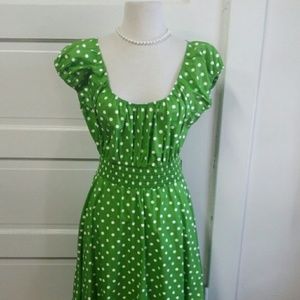 Green with white polka-dots dress