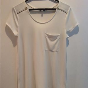 Express White Crew Neck with Zipper Detail