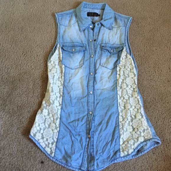denim/lace button up tank