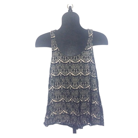 Blush & black lace tank top with zipper back - Picture 1 of 2
