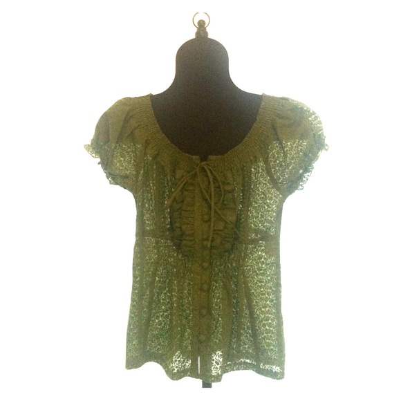 Olive green ruffle top - Picture 1 of 1