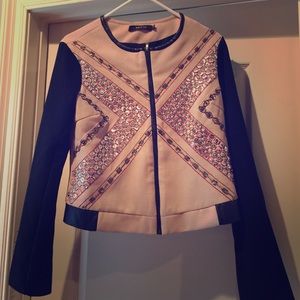 Tan and Black sequined front jacket