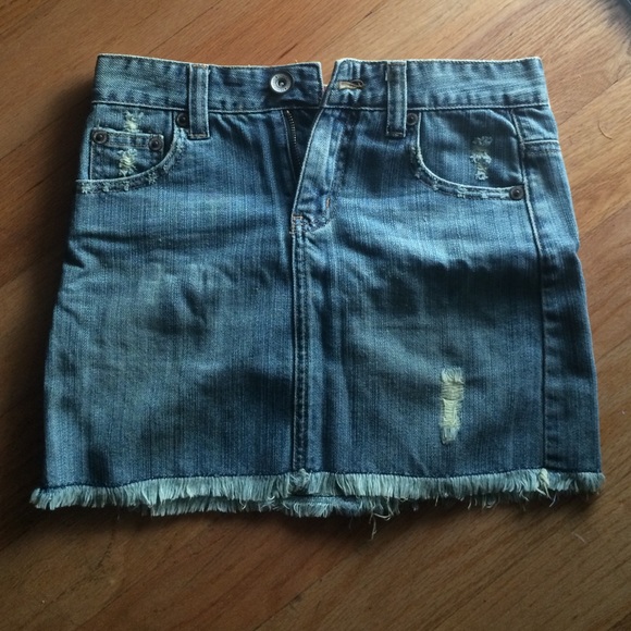 Distressed denim skirt