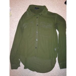 Olive Green Forever 21 Hi-Low Button Up