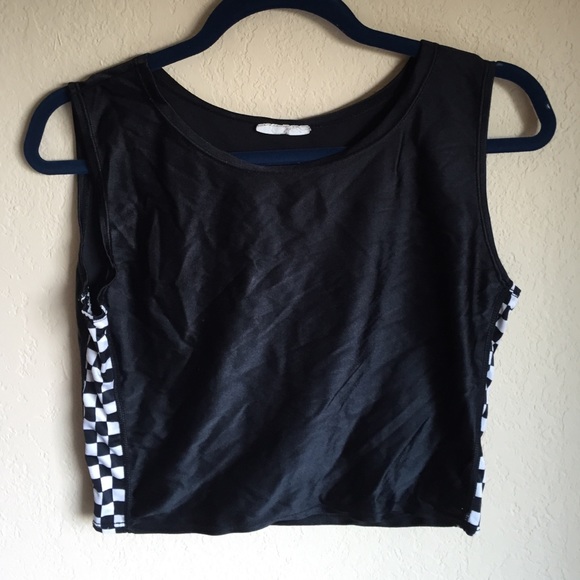 Black Crop top w/ Checkered on sides