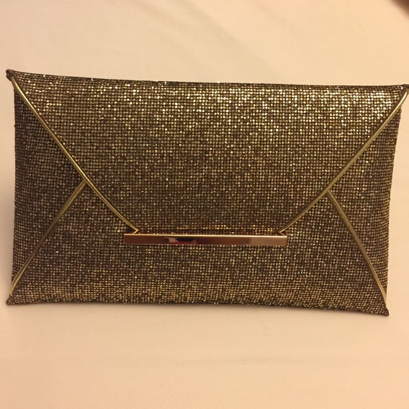 Women Gold Glittered evening Envelope Clutch - Picture 2 of 4