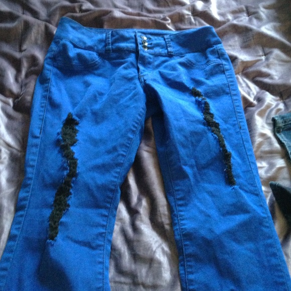super skinny blue jeans with rips