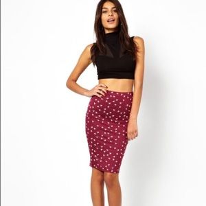 Hummingbird print light jersey pencil skirt