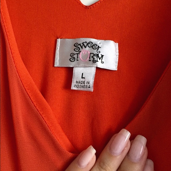 Sweet Storm orange/navy/nude sheer dress - Picture 2 of 3