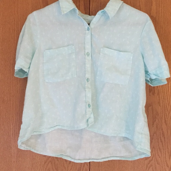 Blue and white button down crop top