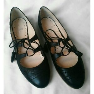Black lace up ballet flats