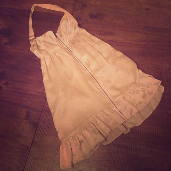 $100 silk champagne adjustable buckle halter dress