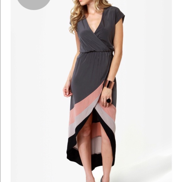 Grey high-low wrap dress