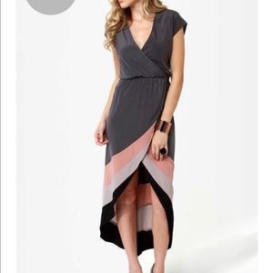Grey high-low wrap dress