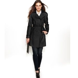 Double breasted black trench coat