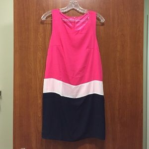 NWOT pink white & navy chiffon shift summer dress