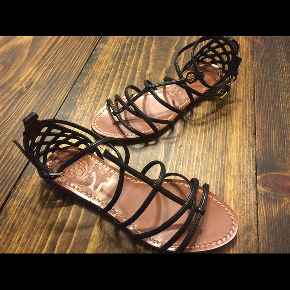 tory burch brooke flat sandal black sz 5.5