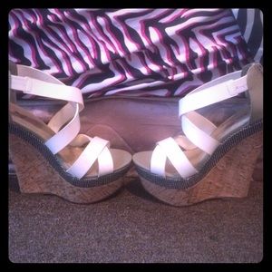 Sexy White Strap/Cork Wedges