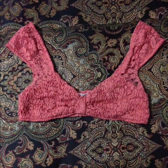 Peach lace crop top