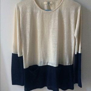 Cream and navy blue long sleeve shirt