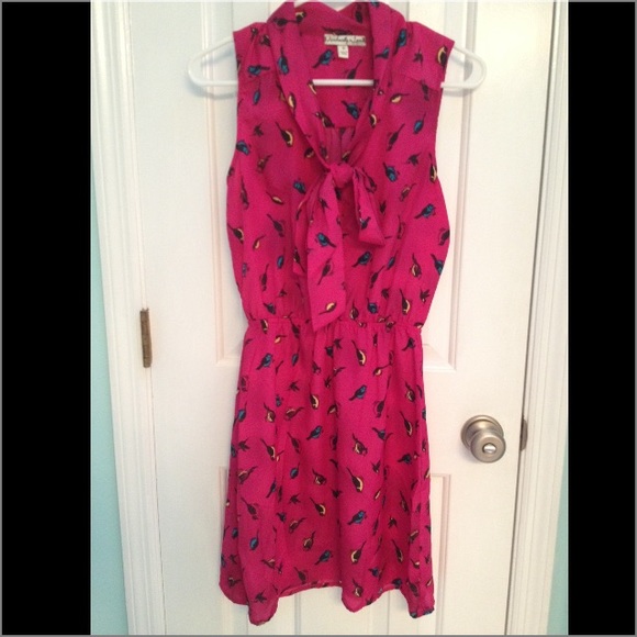 SOLD Macy's Bird Print Pink Bow Tie Dress