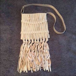 Cream fringe purse