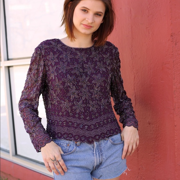 SOLD - 80's Purple Sequin Blouse