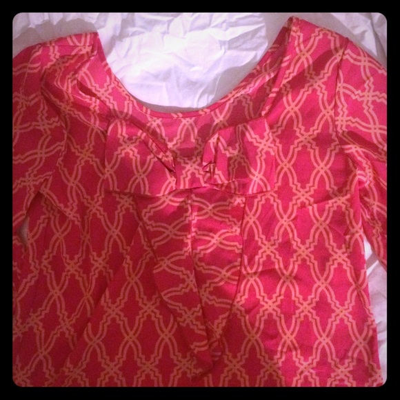 Bow back pink and orange silk-like shirt