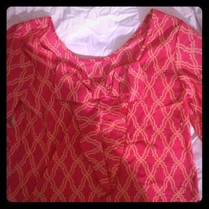 Bow back pink and orange silk-like shirt