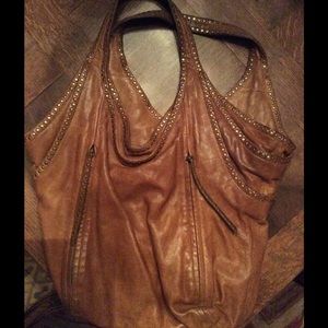 Authentic KOOBA leather bag in cognac with studs