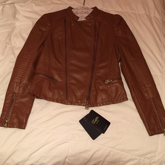 brown leather Moto jacket