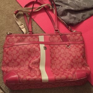Coach Heritage Stripe Pink Tote Diaper / laptop