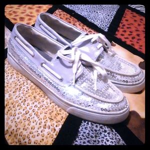 Silver Sequin Sperry