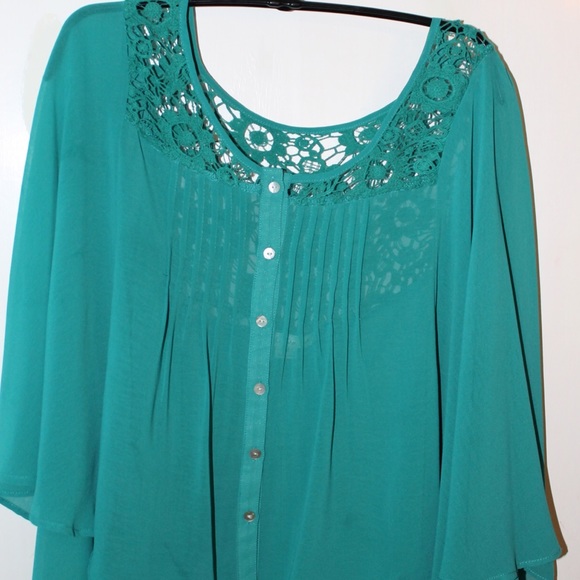 Sheer Teal Top with Lace Back