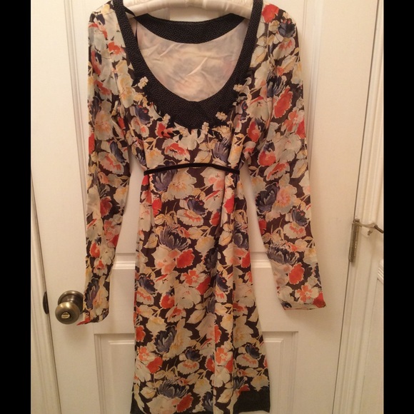 Tahari dress in floral and polka dot, with detail
