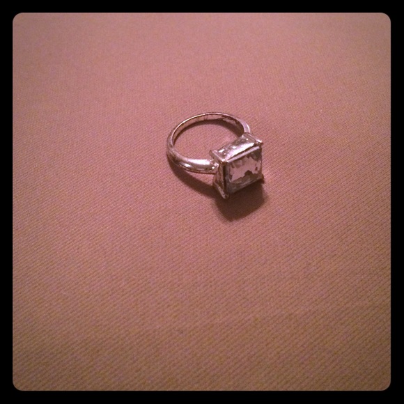 CZ square diamond & silver ring