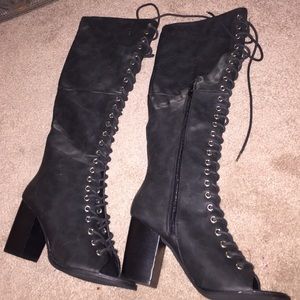 Black tie up boots
