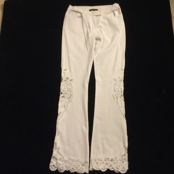 FINAL SALE white jeans with lace on sides & bottom