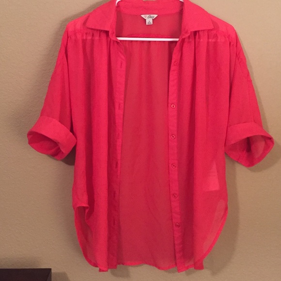 Pink sheer button up shirt