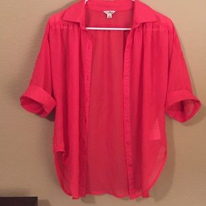 Pink sheer button up shirt