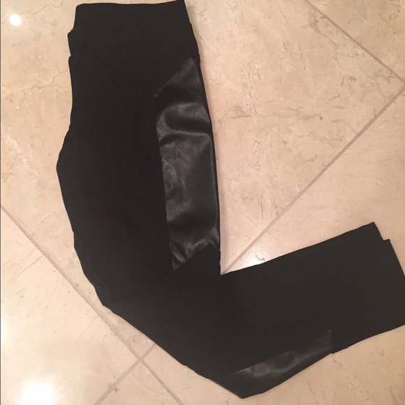 BEBE leggings with leather trim!