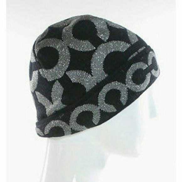 Black and silver coach beanie